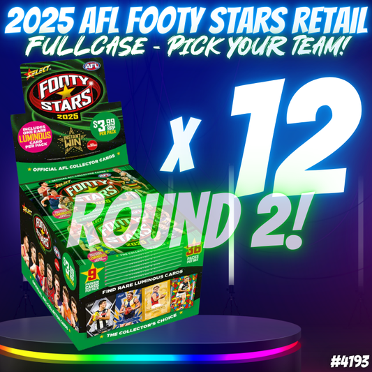 Break 4193- 2025 AFL Footy Stars Retail - FULL CASE - 12 Boxes - Pick Your Team! ROUND 2