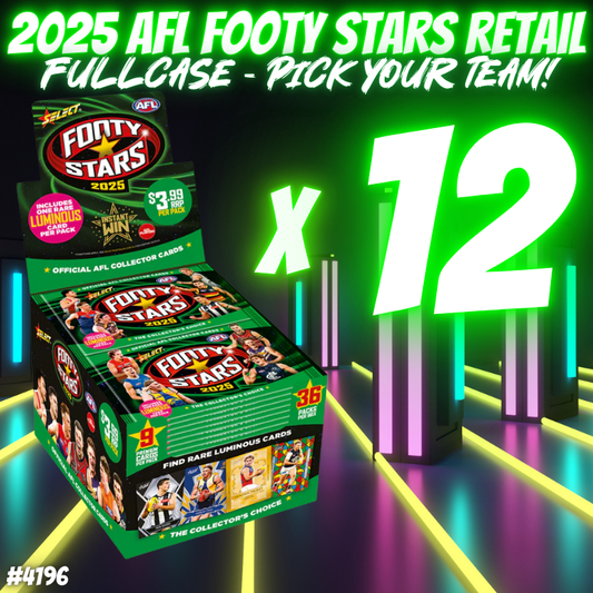 Break 4196 - 2025 AFL Footy Stars Retail - FULL CASE - 12 Boxes - Pick Your Team!