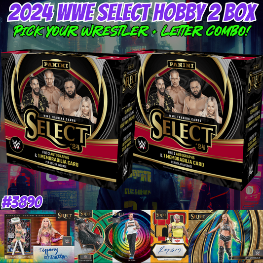 Break 3890 - 2024 WWE Select Hobby 2 Box - Pick Your Superstar & Letter Combo!