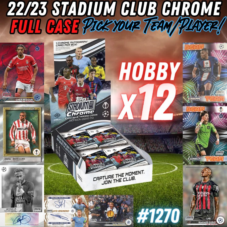 Break 1270 - 22/23 Topps UEFA Stadium Club Chrome - FULL CASE - 12 Boxes - Pick Your Team!