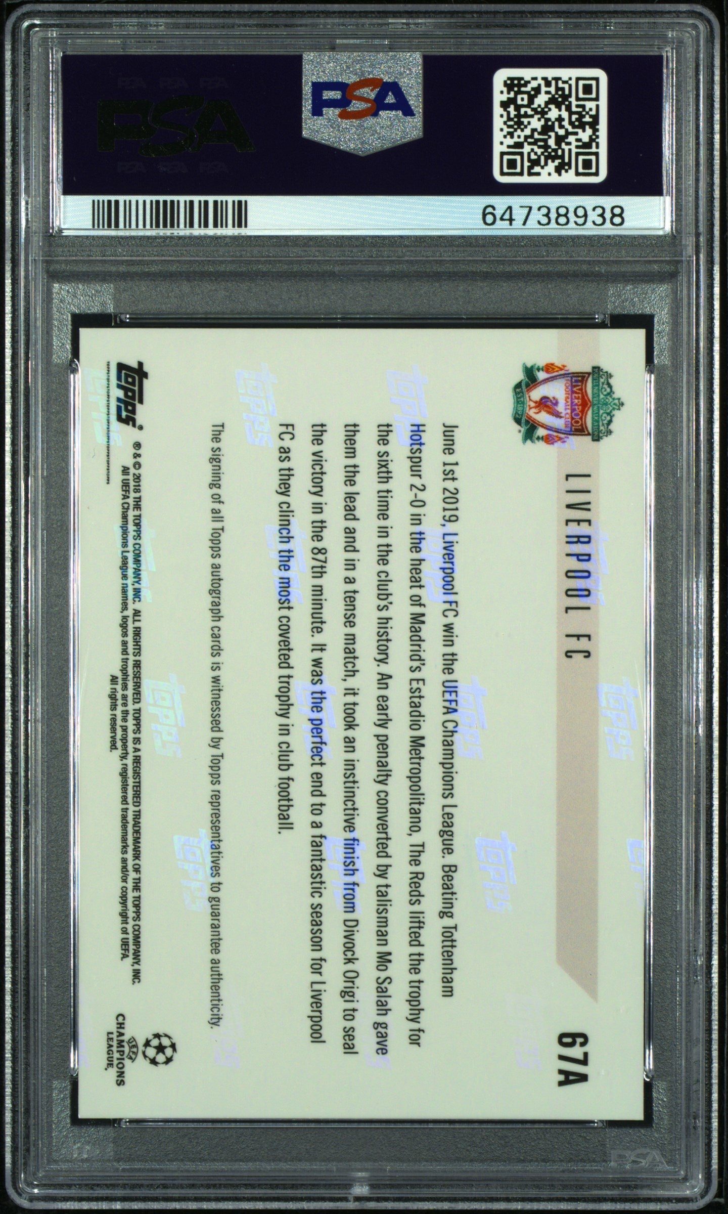 2018 Topps Now UEFA Champions League Liverpool FC #67A PSA 10