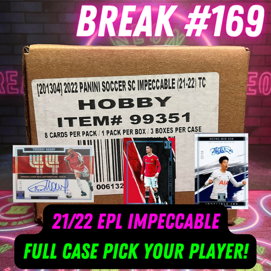 Break 169 - 21/22 EPL Impeccable Hobby - FULL CASE - Pick Your Player / Team