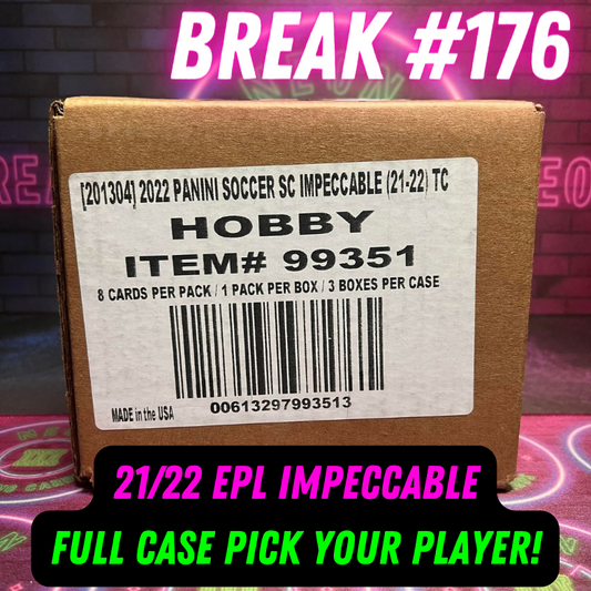 Break 176 - 21/22 EPL Impeccable Hobby - FULL CASE - Pick Your Player / Team