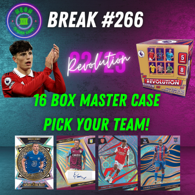 Break 266 - 22/23 Panini EPL Revolution - Master Case - 16 Boxes - Pick Your Player / Team