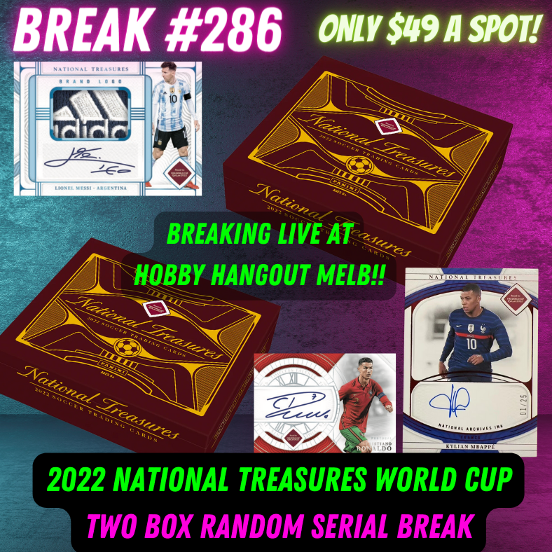 HOBBY HANGOUT MELBOURNE SPECIAL EVENT - Break 286 - 2022 National Treasures Road To World Cup Qatar - 2 Box - Random Serial Break