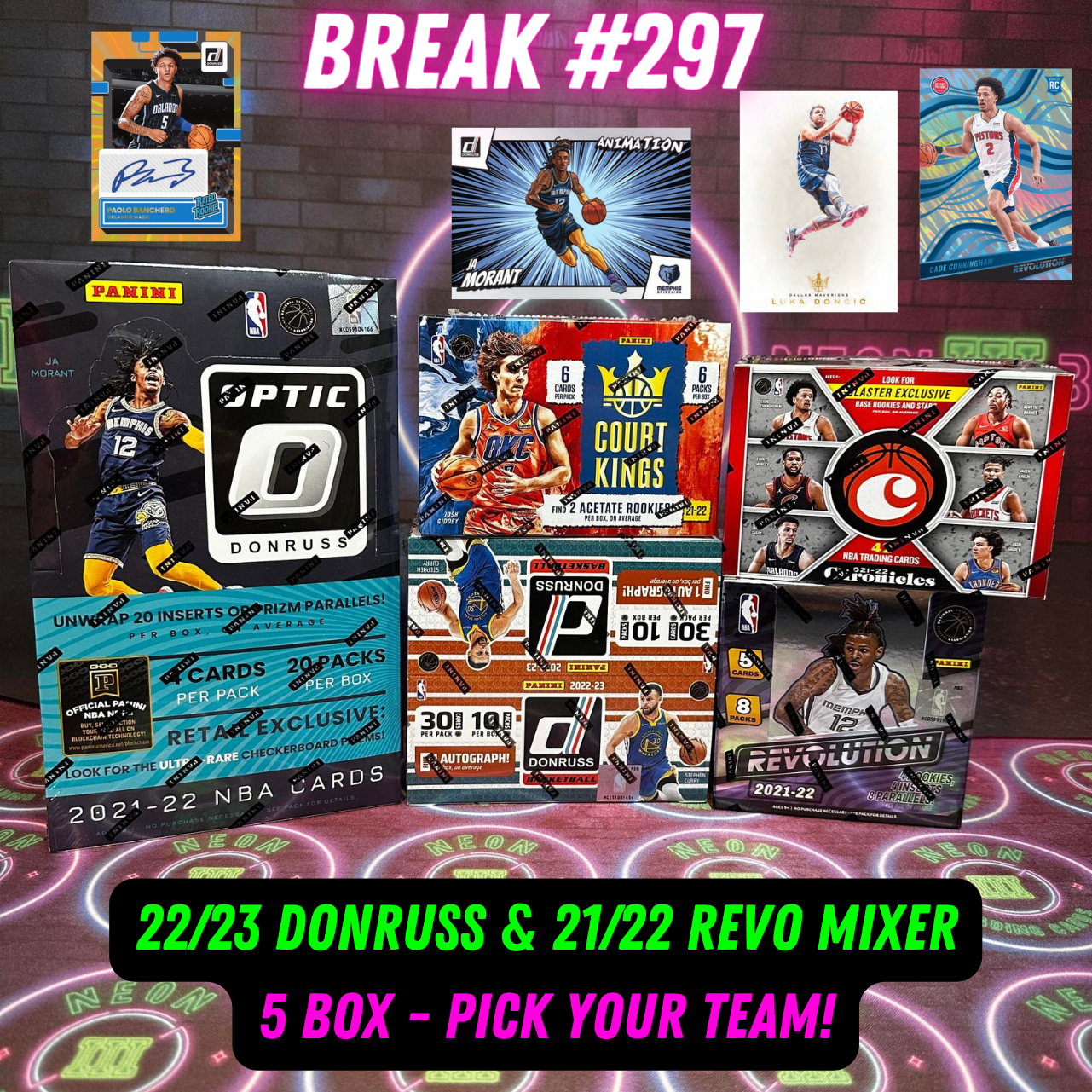 Break  297 - NBA 22/23 Donruss + 21/22 Revolution 5 Box Mixer - Pick Your Team!