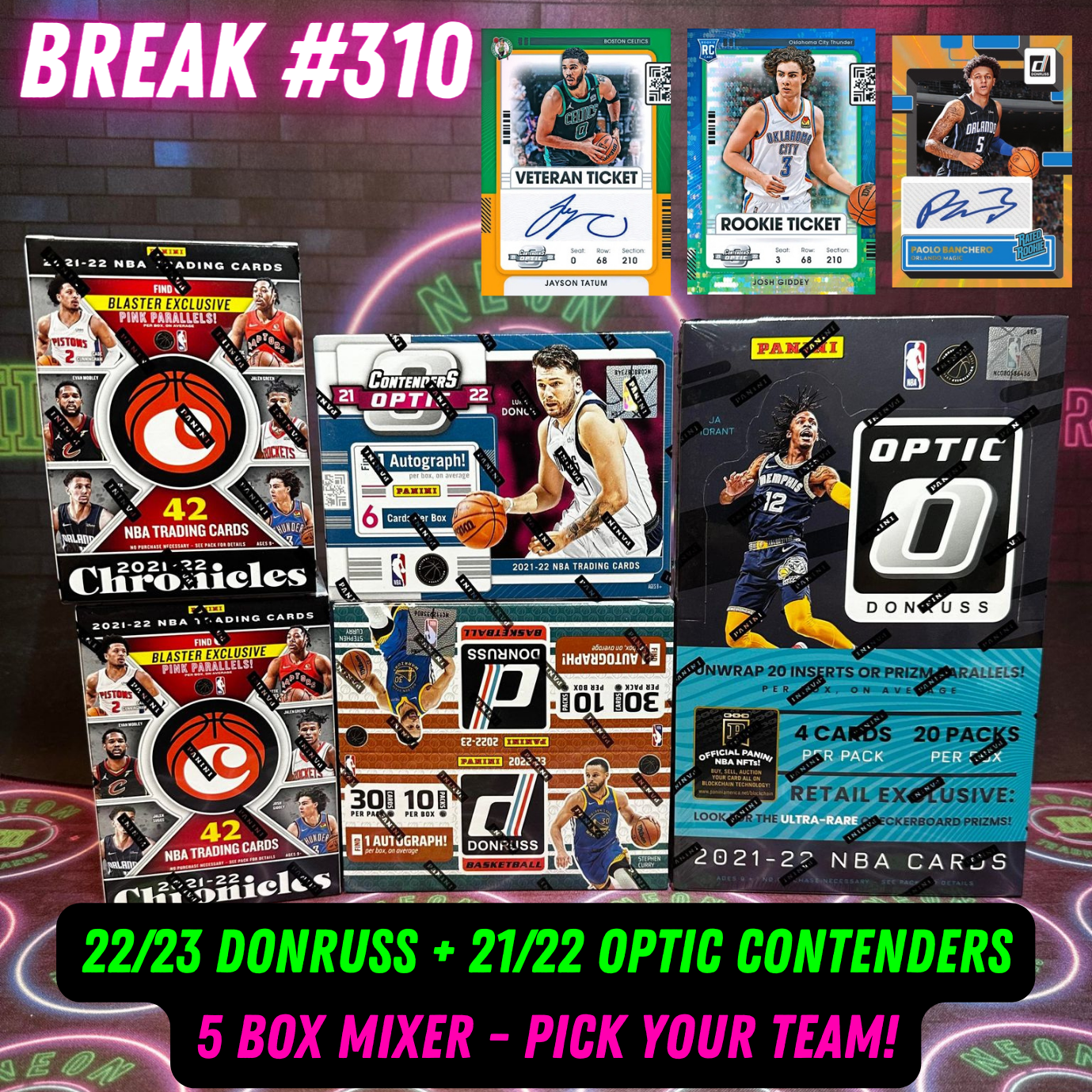 Break  310 - 22/23 NBA Donruss + 21/22 Optic Contenders 5 Box Mixer - Pick Your Team!