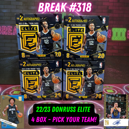 Break  318 - NBA 22/23 Donruss Elite 4 Box - Pick Your Team!