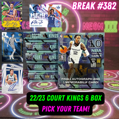 Break  382 - NBA 22/23 Court Kings 6 Box - Pick Your Team!