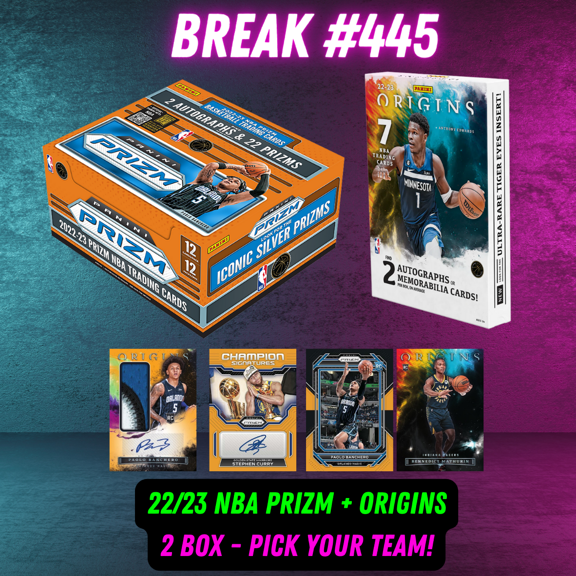 Break 445 - NBA 22/23 Prizm Hobby + Origins Hobby - 2 Box Pick Your Team!