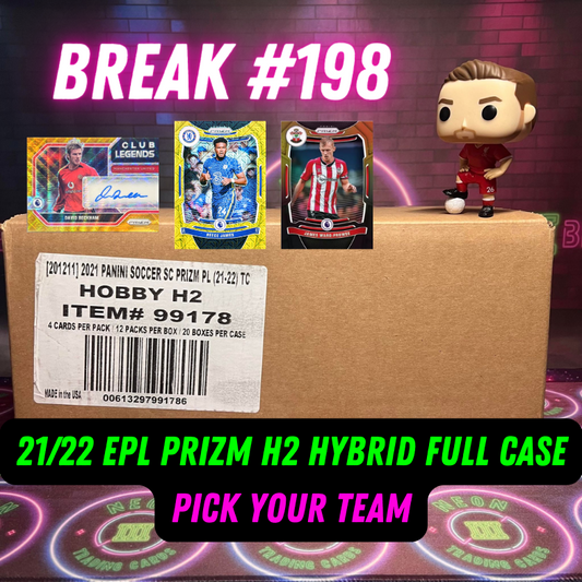 Break 198 - 21/22 EPL Prizm H2 Hybrid FULL CASE - 20 Boxes - Pick Your Player / Team