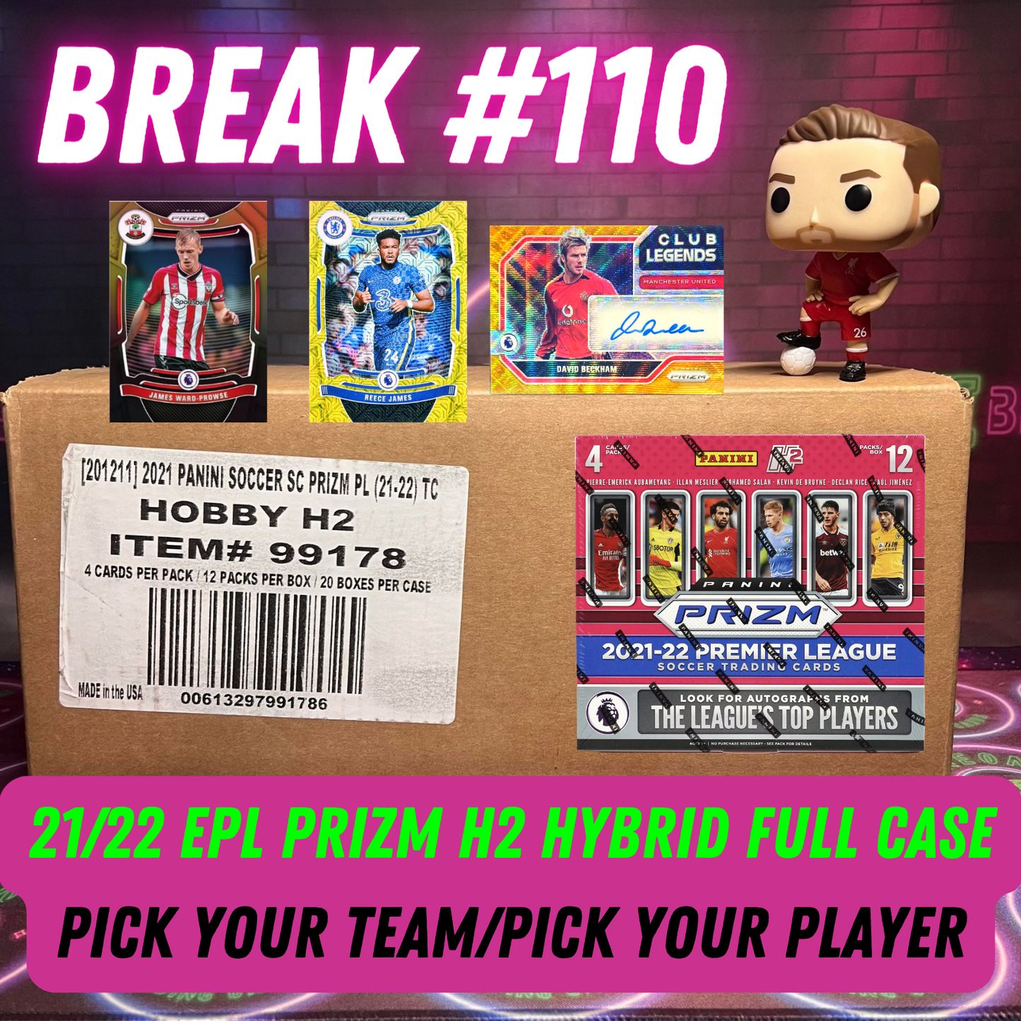 Break 110 - 21/22 EPL Prizm H2 Hybrid FULL CASE - 20 Boxes - Pick Your Player / Team