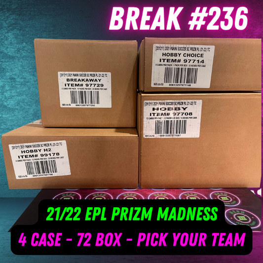 Break  236 - 21/22 EPL Prizm Madness - 4 Case - 72 Box - Pick Your Player / Team