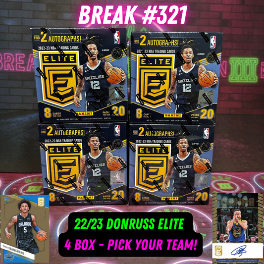 Break  321 - NBA 22/23 Donruss Elite 4 Box - Pick Your Team!